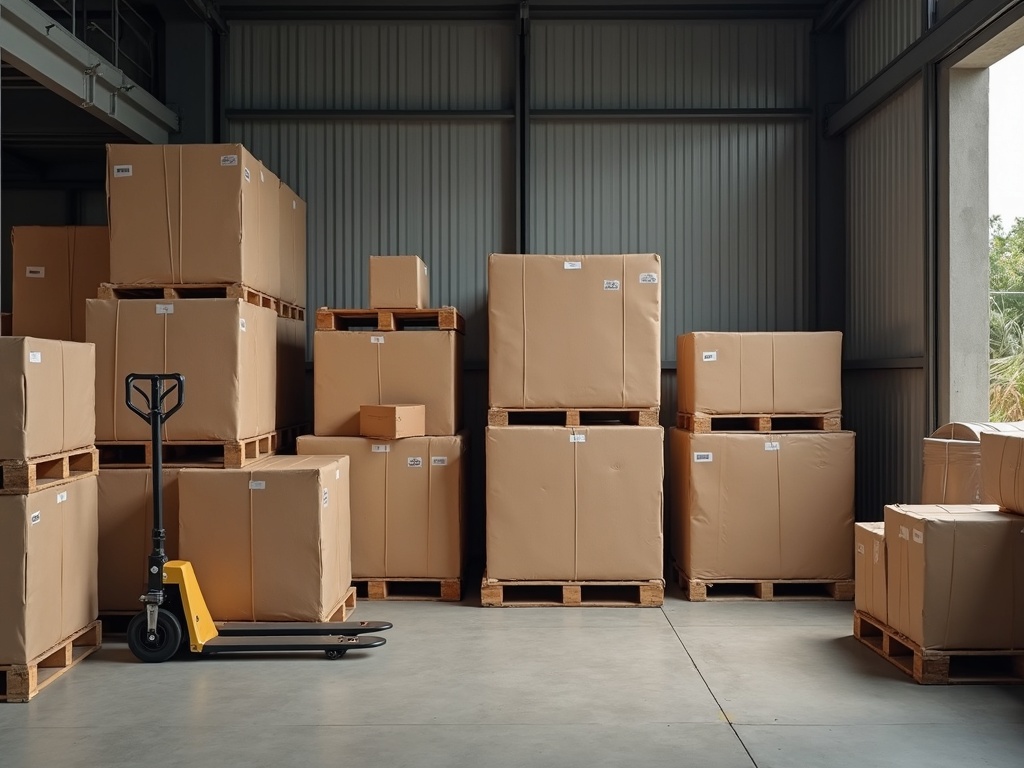 Export cartons consolidated on pallets in a Bali warehouse