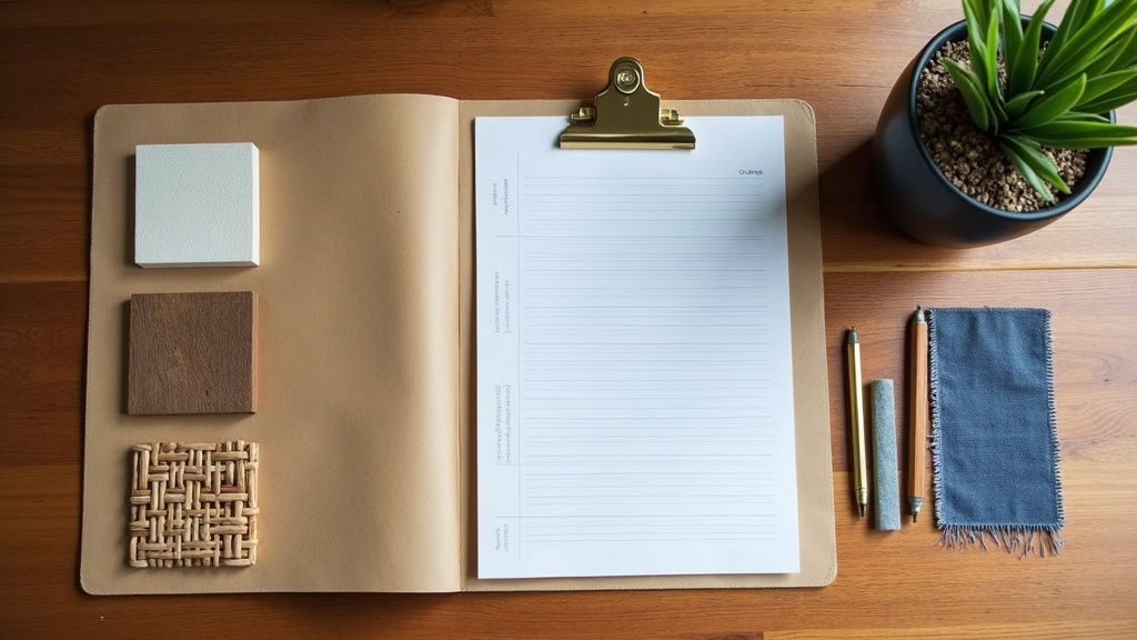 Tender dossier and three product sample stacks compared on a sourcing agent's desk in Bali